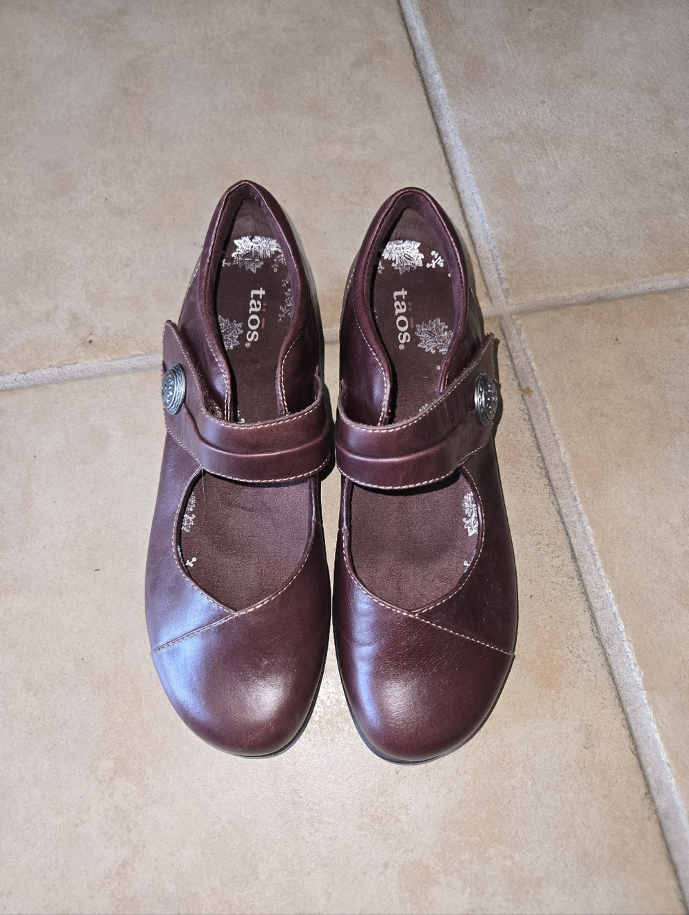 Taos Footwear Burgundy Leather Mary Jane Majesty Low Heel Button Strap Shoes 8.5 - Picture 2 of 13